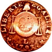 France 2 Sols First Republic Coinage 1793//LAN II L KM# 621.8 LIBERTE EGALITE 2. S. L 1793 coin reverse