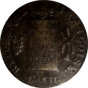 France 2 Sols First Republic Coinage 1793//LAN II T KM# 621.12 REPUBLIQUE FRANÇOISE LES HOMMES SONT EGAUX DEVANT LA LOI L'AN II coin obverse