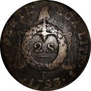 France 2 Sols First Republic Coinage 1793//LAN II T KM# 621.12 LIBERTE EGALITE 2 S T 1793 coin reverse