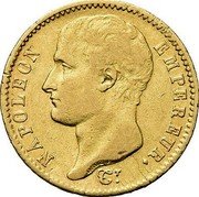 France 20 Francs Napoleon I 1807 U KM# A687.3 NAPOLEON EMPEREUR. DROZ F. coin obverse France 20 Francs Napoleon I 1807 U KM# A687.3 NAPOLEON EMPEREUR. DROZ F. coin obverse