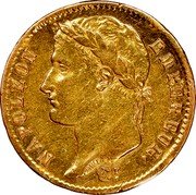 France 20 Francs Napoleon I 1808 U KM# 687.5 NAPOLEON EMPEREUR. DROZ F. coin obverse