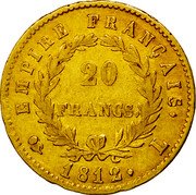 France 20 Francs Napoleon I 1812 L KM# 695.5 20 FRANCS EMPIRE FRANÇAIS 1812 L coin reverse France 20 Francs Napoleon I 1812 L KM# 695.5 20 FRANCS EMPIRE FRANÇAIS 1812 L coin reverse