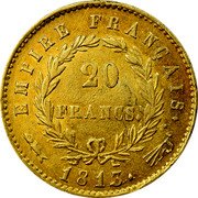France 20 Francs Napoleon I 1813 Flag KM# 695.11 EMPIRE FRANÇAIS. 20 FRANCS. 1813. coin reverse France 20 Francs Napoleon I 1813 Flag KM# 695.11 EMPIRE FRANÇAIS. 20 FRANCS. 1813. coin reverse