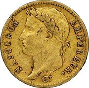 France 20 Francs Napoleon I 1814 CL KM# 695.2 NAPOLEON EMPEREUR DROZ F coin obverse France 20 Francs Napoleon I 1814 CL KM# 695.2 NAPOLEON EMPEREUR DROZ F coin obverse