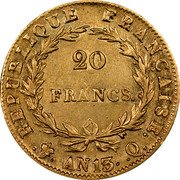 France 20 Francs Napoleon I AN13 Q KM# 663.3 RÉPUBLIQUE FRANÇAISE 20 FRANCS AN 13 Q coin reverse France 20 Francs Napoleon I AN13 Q KM# 663.3 RÉPUBLIQUE FRANÇAISE 20 FRANCS AN 13 Q coin reverse