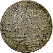 France 20 Sols (1/6 ECU) Porcelain Factory 1792 KM# Tn43 20 SOLS BON POUR PAYABLE A VUE EN ASSIGNATS DE 50# BILLETS D ARGENT POUR PARIS coin obverse