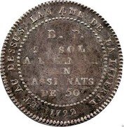 France 20 Sols Revolution. Lefevre, Lesage et Comp 1792 KM# Tn21 B. P. 20 SOLS A ECHANGER EN ASSIGNATS DE 50 ET AU DESSUS L'AN 4 ME DE LA LIBERTE 1792 coin reverse