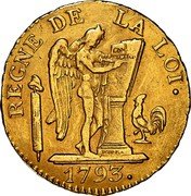 France 24 Livres Genius of Liberty 1793 A KM# 626.1 REGNE DE LA LOI CONSTI TUTION DUPRE 1793 coin obverse France 24 Livres Genius of Liberty 1793 A KM# 626.1 REGNE DE LA LOI CONSTI TUTION DUPRE 1793 coin obverse