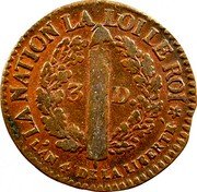 France 3 Deniers (Liard) Louis XVI 1792 BB KM# 609 LA NATION LA LOI LE ROI 3 D L'AN 4 DE LA LIBERTÉ coin reverse France 3 Deniers (Liard) Louis XVI 1792 BB KM# 609 LA NATION LA LOI LE ROI 3 D L'AN 4 DE LA LIBERTÉ coin reverse