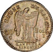 France 30 Sols Louis XVI 1791 I KM# 606.7 REGNE DE LA LOI 30 SOLS I L'AN 3 DE LA LIBERTE coin reverse France 30 Sols Louis XVI 1791 I KM# 606.7 REGNE DE LA LOI 30 SOLS I L'AN 3 DE LA LIBERTE coin reverse