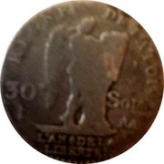 France 30 Sols Louis XVI 1792 AA KM# 606.2 REGNE DE LA LOI 30 SOLS A DUPRE L'AN 4 DE LA LIBERTÉ coin reverse