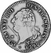 France 30 Sols Louis XVI 1792 L KM# 606.9 LOUIS XVI ROI DES FRANÇOIS 1792 coin obverse