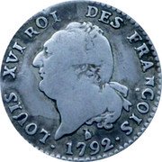 France 30 Sols Louis XVI 1792 T KM# 606.15 LOUIS XVI ROI DES FRANÇOIS 1792 coin obverse