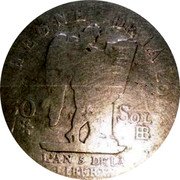 France 30 Sols Louis XVI 1793 BB KM# 607.1 REGNE DE LA LOI 30 SOLS BB CONS- TUTI DUPRE. L'AN 5 DE LA LIBERTÉ coin reverse
