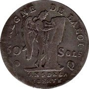France 30 Sols Louis XVI 1793 Q KM# 606.13 REGNE DE LA LOI 30 SOLS Q CONS- TUTI DUPRE. L'AN 4 DE LA LIBERTÉ coin reverse