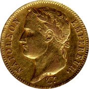 France 40 Francs Napoleon I 1808 H KM# 688.2 NAPOLEON EMPEREUR. DROZ F. coin obverse France 40 Francs Napoleon I 1808 H KM# 688.2 NAPOLEON EMPEREUR. DROZ F. coin obverse