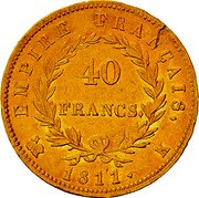France 40 Francs Napoleon I 1811 K KM# 696.3 40 FRANCS EMPIRE FRANÇAIS 1811 K coin reverse France 40 Francs Napoleon I 1811 K KM# 696.3 40 FRANCS EMPIRE FRANÇAIS 1811 K coin reverse