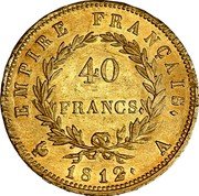 France 40 Francs Napoleon I 1812 A KM# 696.1 EMPIRE FRANÇAIS. 40 FRANCS. 1813. A coin reverse France 40 Francs Napoleon I 1812 A KM# 696.1 EMPIRE FRANÇAIS. 40 FRANCS. 1813. A coin reverse