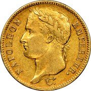 France 40 Francs Napoleon I 1813 CL KM# 696.2 NAPOLEON EMPEREUR. DROZ F. coin obverse France 40 Francs Napoleon I 1813 CL KM# 696.2 NAPOLEON EMPEREUR. DROZ F. coin obverse