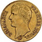 France 40 Francs Napoleon I AN12 A KM# 652 BONAPARTE PREMIER CONSUL. TIOLIER coin obverse France 40 Francs Napoleon I AN12 A KM# 652 BONAPARTE PREMIER CONSUL. TIOLIER coin obverse