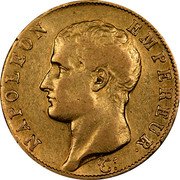 France 40 Francs Napoleon I AN14 U KM# 664.2 NAPOLEON EMPEREUR. DROZ F. coin obverse France 40 Francs Napoleon I AN14 U KM# 664.2 NAPOLEON EMPEREUR. DROZ F. coin obverse
