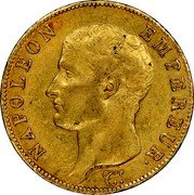 France 40 Francs Napoleon I AN14 W KM# 664.3 NAPOLEON EMPEREUR. DROZ F. coin obverse France 40 Francs Napoleon I AN14 W KM# 664.3 NAPOLEON EMPEREUR. DROZ F. coin obverse
