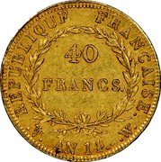 France 40 Francs Napoleon I AN14 W KM# 664.3 40 FRANCS REPUBLIQUE FRANÇAISE AN 14 W coin reverse France 40 Francs Napoleon I AN14 W KM# 664.3 40 FRANCS REPUBLIQUE FRANÇAISE AN 14 W coin reverse