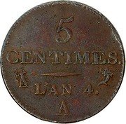 France 5 Centimes Liberty LAN 4 (1795-96) A KM# 635.1 5 CENTIMES. L’AN 4 A coin reverse