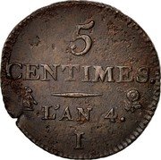 France 5 Centimes Liberty LAN 4 (1795-96) I KM# 635.2 5 CENTIMES L'AN 4 I coin reverse