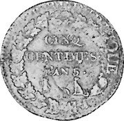 France 5 Centimes Liberty LAN 5 (1796-97) A Requires Confirmation KM# 642.1 CINQ CENTIMES L'AN 5 A coin reverse