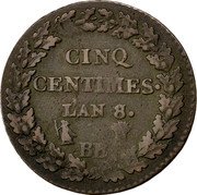 France 5 Centimes Napoleon I LAN 8 (1799-1800) BB KM# 640.4 CINQ CENTIMES L'AN 7 BB coin reverse France 5 Centimes Napoleon I LAN 8 (1799-1800) BB KM# 640.4 CINQ CENTIMES L'AN 7 BB coin reverse