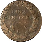 France 5 Centimes Napoleon I LAN 8 (1799-1800) G KM# 640.6 CINQ CENTIMES L'AN 8 G coin reverse France 5 Centimes Napoleon I LAN 8 (1799-1800) G KM# 640.6 CINQ CENTIMES L'AN 8 G coin reverse