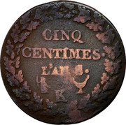 France 5 Centimes Napoleon I LAN 8 (1799-1800) K KM# 640.8 CINQ CENTIMES L'AN 8 K coin reverse