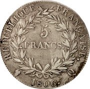 France 5 Francs Napoleon I 1806 Q KM# 673.10 RÉPUBLIQUE FRANÇAISE 5 FRANCS 1806 Q coin reverse France 5 Francs Napoleon I 1806 Q KM# 673.10 RÉPUBLIQUE FRANÇAISE 5 FRANCS 1806 Q coin reverse