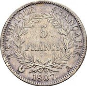 France 5 Francs Napoleon I 1807 A KM# 685 REPUBLIQUE FRANÇAISE. 5 FRANCS 1807 A coin reverse France 5 Francs Napoleon I 1807 A KM# 685 REPUBLIQUE FRANÇAISE. 5 FRANCS 1807 A coin reverse