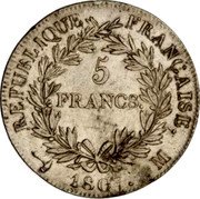 France 5 Francs Napoleon I 1807 M KM# 673.9 REPUBLIQUE FRANÇAISE 5 FRANCS 1807 M coin reverse France 5 Francs Napoleon I 1807 M KM# 673.9 REPUBLIQUE FRANÇAISE 5 FRANCS 1807 M coin reverse