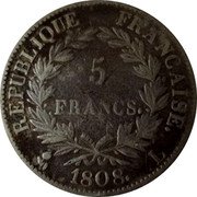 France 5 Francs Napoleon I 1808 L KM# 686.8 RÉPUBLIQUE FRANÇAISE 5 FRANCS 1808 L coin reverse France 5 Francs Napoleon I 1808 L KM# 686.8 RÉPUBLIQUE FRANÇAISE 5 FRANCS 1808 L coin reverse