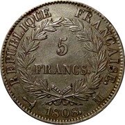 France 5 Francs Napoleon I 1808 M KM# 686.9 RÉPUBLIQUE FRANÇAISE 5 FRANCS 1808 M coin reverse France 5 Francs Napoleon I 1808 M KM# 686.9 RÉPUBLIQUE FRANÇAISE 5 FRANCS 1808 M coin reverse