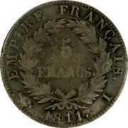 France 5 Francs Napoleon I 1811 I KM# 694.7 EMPIRE FRANÇAIS 5 FRANCS 1812 I coin reverse France 5 Francs Napoleon I 1811 I KM# 694.7 EMPIRE FRANÇAIS 5 FRANCS 1812 I coin reverse
