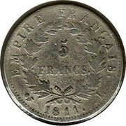 France 5 Francs Napoleon I 1811 L KM# 694.9 EMPIRE FRANÇAIS 5 FRANCS 1809 L coin reverse France 5 Francs Napoleon I 1811 L KM# 694.9 EMPIRE FRANÇAIS 5 FRANCS 1809 L coin reverse
