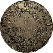 France 5 Francs Napoleon I 1811 MA KM# 694.11 EMPIRE FRANÇAIS 5 FRANCS 1812 MA coin reverse