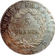 France 5 Francs Napoleon I 1813 D KM# 694.5 EMPIRE FRANÇAIS 5 FRANCS 1812 D coin reverse France 5 Francs Napoleon I 1813 D KM# 694.5 EMPIRE FRANÇAIS 5 FRANCS 1812 D coin reverse