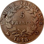 France 5 Francs Napoleon I 1813 Q KM# 694.12 EMPIRE FRANÇAIS 5 FRANCS 1810 Q coin reverse France 5 Francs Napoleon I 1813 Q KM# 694.12 EMPIRE FRANÇAIS 5 FRANCS 1810 Q coin reverse