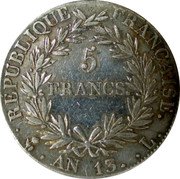 France 5 Francs Napoleon I AN13 L KM# 662.9 RÉPUBLIQUE FRANÇAISE 5 FRANCS AN 14 L coin reverse France 5 Francs Napoleon I AN13 L KM# 662.9 RÉPUBLIQUE FRANÇAISE 5 FRANCS AN 14 L coin reverse
