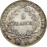 France 5 Francs Napoleon I AN13 M KM# 662.10 RÉPUBLIQUE FRANÇAISE 5 FRANCS AN 14 M coin reverse France 5 Francs Napoleon I AN13 M KM# 662.10 RÉPUBLIQUE FRANÇAISE 5 FRANCS AN 14 M coin reverse