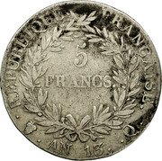 France 5 Francs Napoleon I AN13 Q KM# 662.12 REPUBLIQUE FRANÇAISE 5 FRANCS AN13 Q coin reverse France 5 Francs Napoleon I AN13 Q KM# 662.12 REPUBLIQUE FRANÇAISE 5 FRANCS AN13 Q coin reverse
