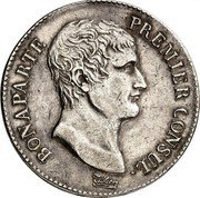 France 5 Francs Napoleon I ANXI A KM# 650.1 BONAPARTE PREMIER CONSUL. TIOLIER coin obverse France 5 Francs Napoleon I ANXI A KM# 650.1 BONAPARTE PREMIER CONSUL. TIOLIER coin obverse