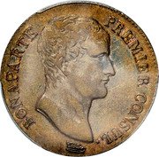 France 5 Francs Napoleon I ANXI K KM# 650.3 BONAPARTE PREMIER CONSUL. TIOLIER coin obverse France 5 Francs Napoleon I ANXI K KM# 650.3 BONAPARTE PREMIER CONSUL. TIOLIER coin obverse