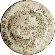 France 5 Francs Hercules Group LAN 7 (1798-99) Q KM# 639.8 RÉPUBLIQUE FRANÇAISE 5 FRANCS L'AN 5 Q coin obverse France 5 Francs Hercules Group LAN 7 (1798-99) Q KM# 639.8 RÉPUBLIQUE FRANÇAISE 5 FRANCS L'AN 5 Q coin obverse
