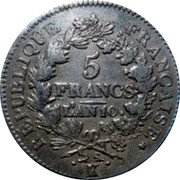 France 5 Francs Hercules Group LAN 10 (1801-02) K KM# 639.5 UNION ET FORCE DUPRÉ coin reverse France 5 Francs Hercules Group LAN 10 (1801-02) K KM# 639.5 UNION ET FORCE DUPRÉ coin reverse